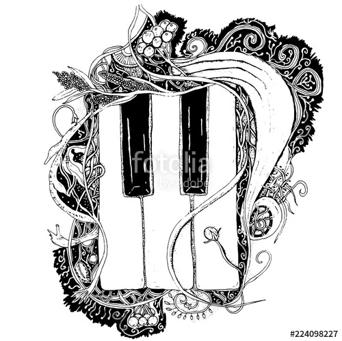 Graphic Vector Abstract Piano Keys In Curvy Plants And Berries 500x499 Graphic Vector Abstract Piano Keys In Curvy Plants And Berries