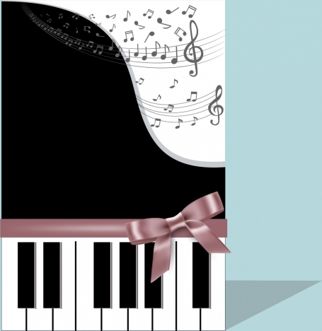 455x468 Music Background Piano Keyboard Notes Ribbon Icons Decor Vectors