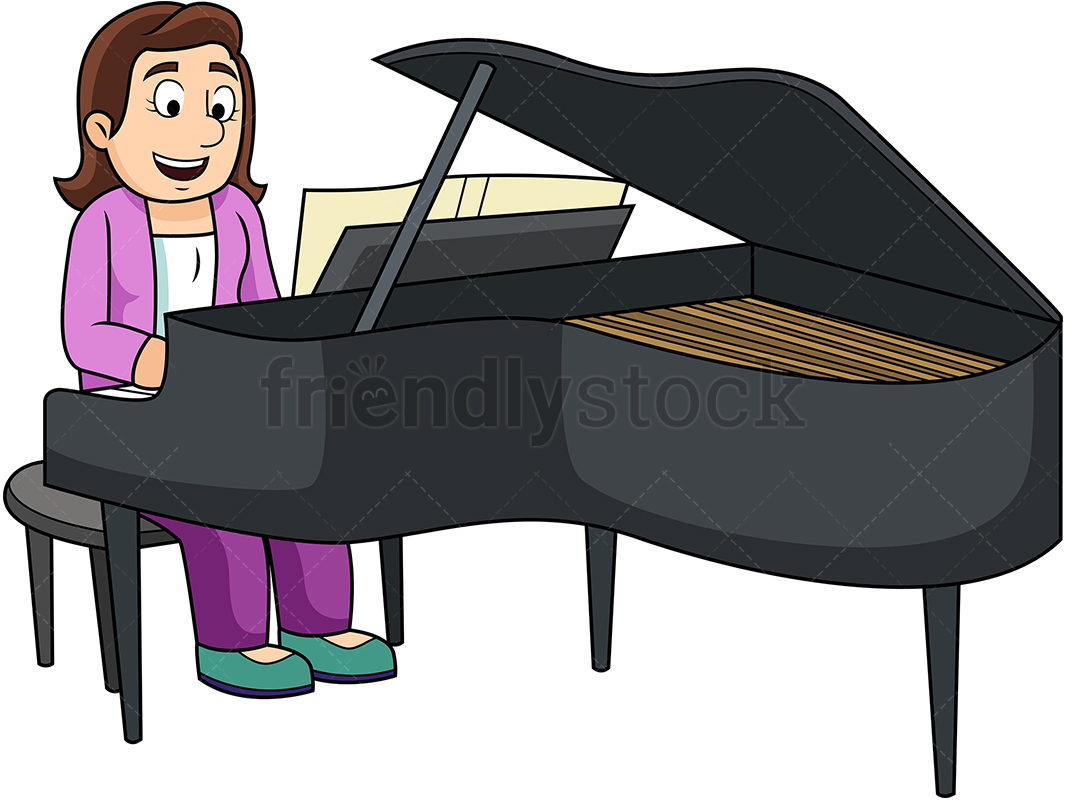 1067x800 Woman Playing The Piano Cartoon Vector Clipart