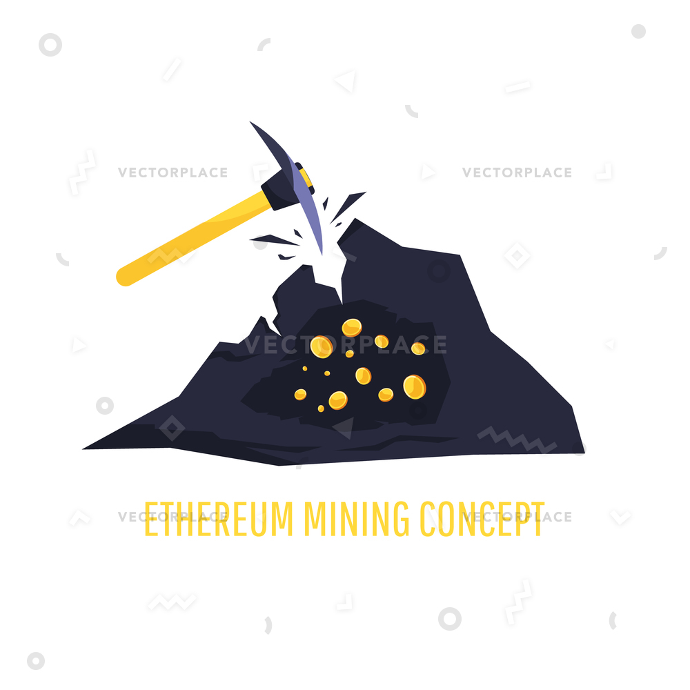 Mining Extracting Coins From Rock Pickaxe Vector Illustration 1000x1000 Mining Extracting Coins From Rock Pickaxe Vector Illustration