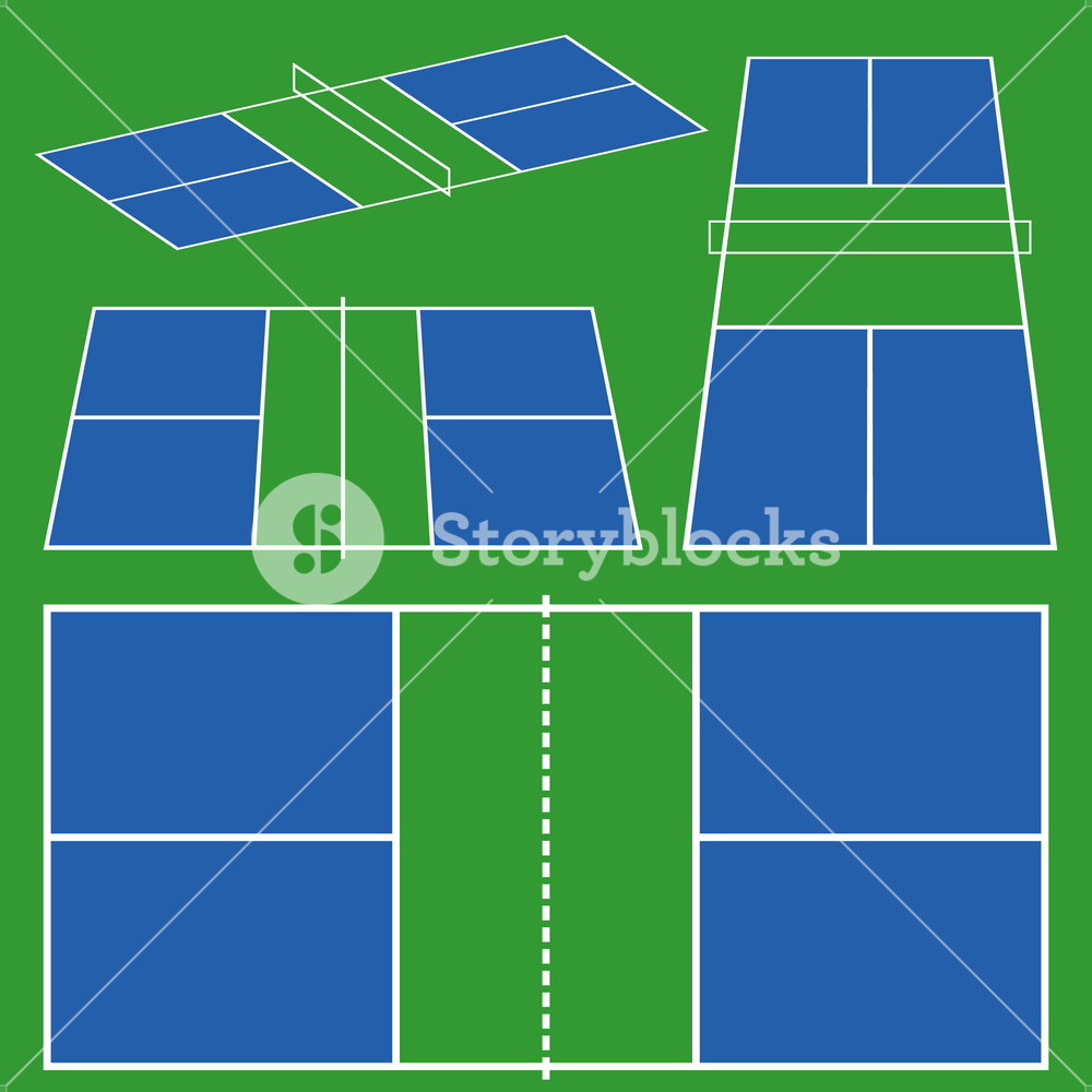 1000x1000 Pickleball Court Game Scheme Different Perspective Top, Side