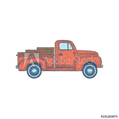 500x500 Hand Drawn Engraved Retro Vintage Pickup Truck Vector