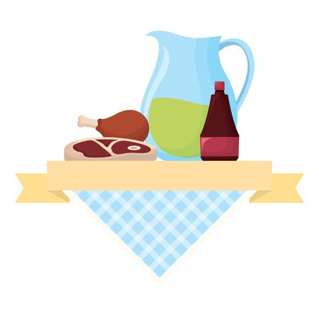 450x450 Picnic Food Emblem With Lemonade Pitcher And Related Icons Over