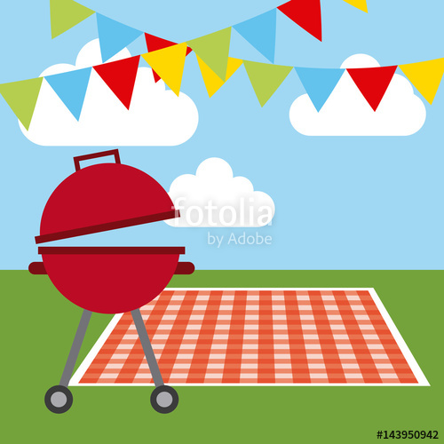 500x500 Picnic Tablecloth, Barbecue And Decorative Pennants Over Sky
