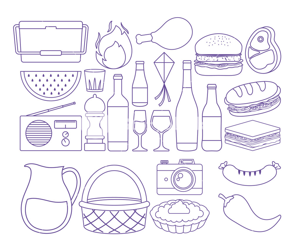 1000x856 Summer Picnic Related Icons Over White Background, Vector