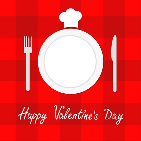 450x450 Happy Valentines Day Menu Card Fork, Plate, Knife And Chefs Hat