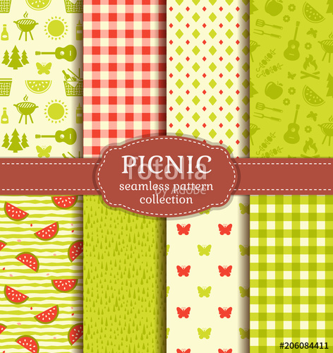 Summer Picnic Seamless Patterns Vector Set Stock Image 472x500 Summer Picnic Seamless Patterns Vector Set Stock Image