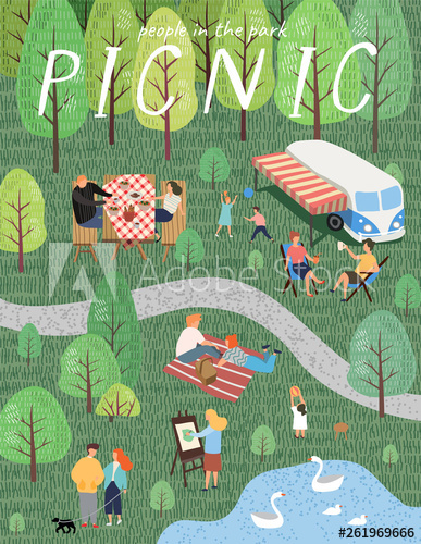 387x500 Picnic Vector Illustration Of People Resting On The Nature