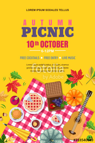334x500 Autumn Picnic, Vector Poster, Banner Layout Outdoors Weekend