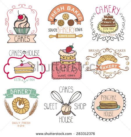 450x470 Vector Bakery Badges,labels,logos Vintage Retro Hand Sketched