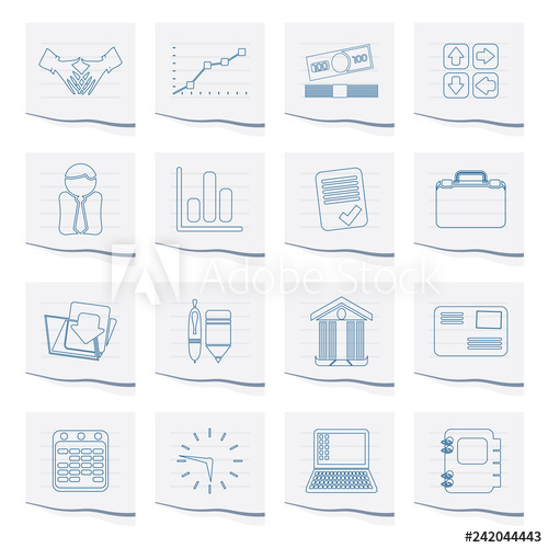 500x500 Business And Office Icons On A Piece Of Paper