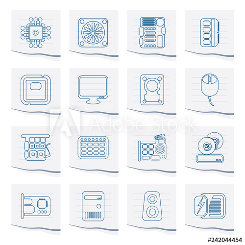 500x500 Computer Performance And Equipment Icons On A Piece Of Paper