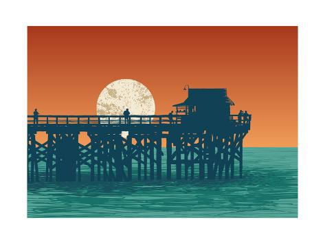 473x355 Oceanic View With Silhouette Pier And Full Moon Vector