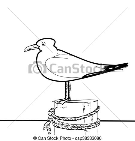 450x470 Sea Gull Sitting On The Pier Hands Drawn Vector Illustration