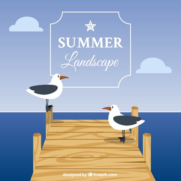 626x626 Summer Background With Seagulls On The Pier Vector Free Download