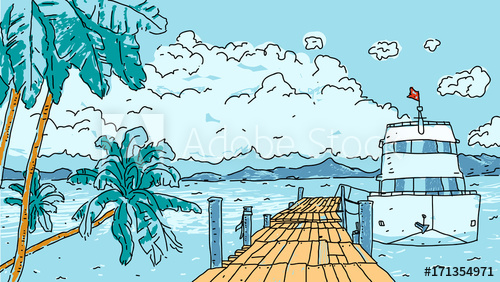 500x282 Tropical Pier Vector Illustration