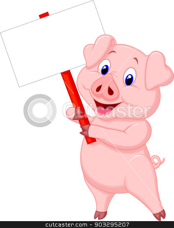 354x464 Cute Pig Cartoon With Blank Sign Stock Vector