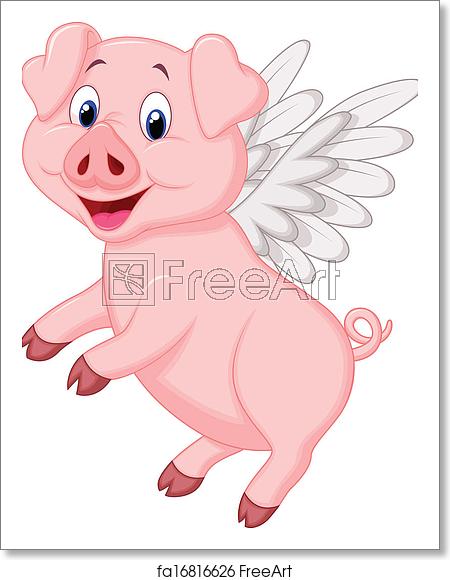 450x580 Free Art Print Of Cute Pig Cartoon Flying Vector Illustration