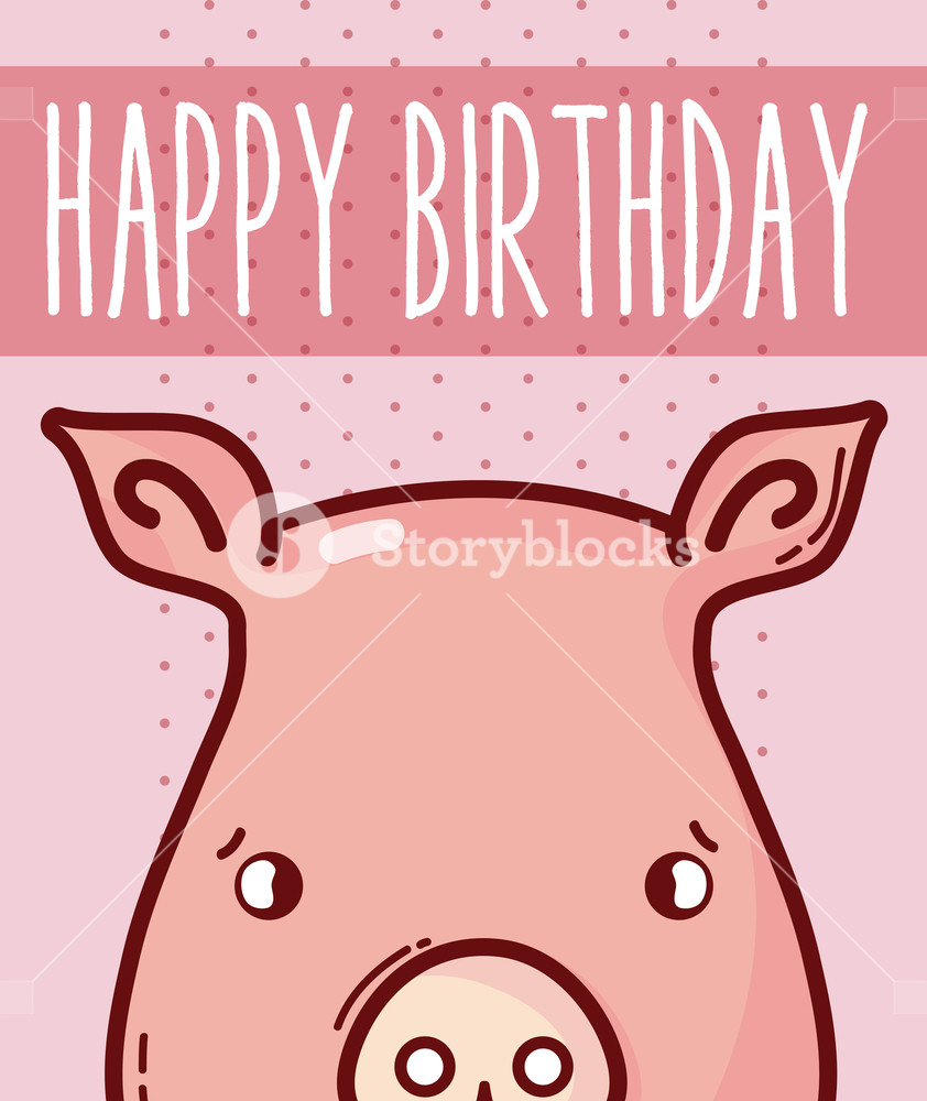 842x1000 Happy Birthday Card With Pig Cartoon Vector Illustration Graphic