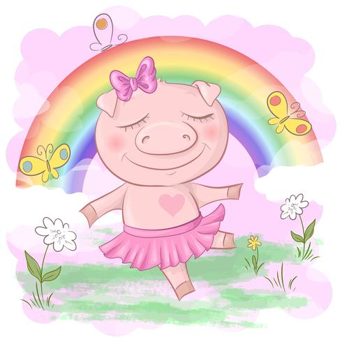 490x490 Illustration Of A Cute Pig Cartoon On A Rainbow Background Vector