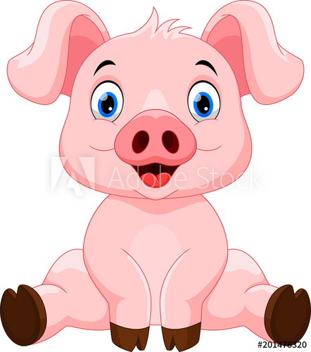 442x500 Vector Illustration Of Cute Pig Cartoon Sitting Isolated On White