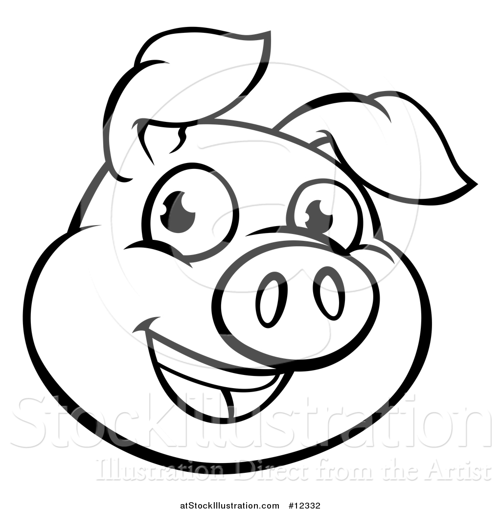 1024x1044 Vector Illustration Of A Black And White Happy Pig Face