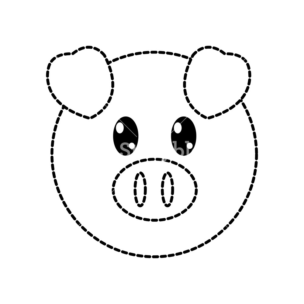 1000x1000 Dotted Shape Pig Head Cute Animal Character Vector Illustration
