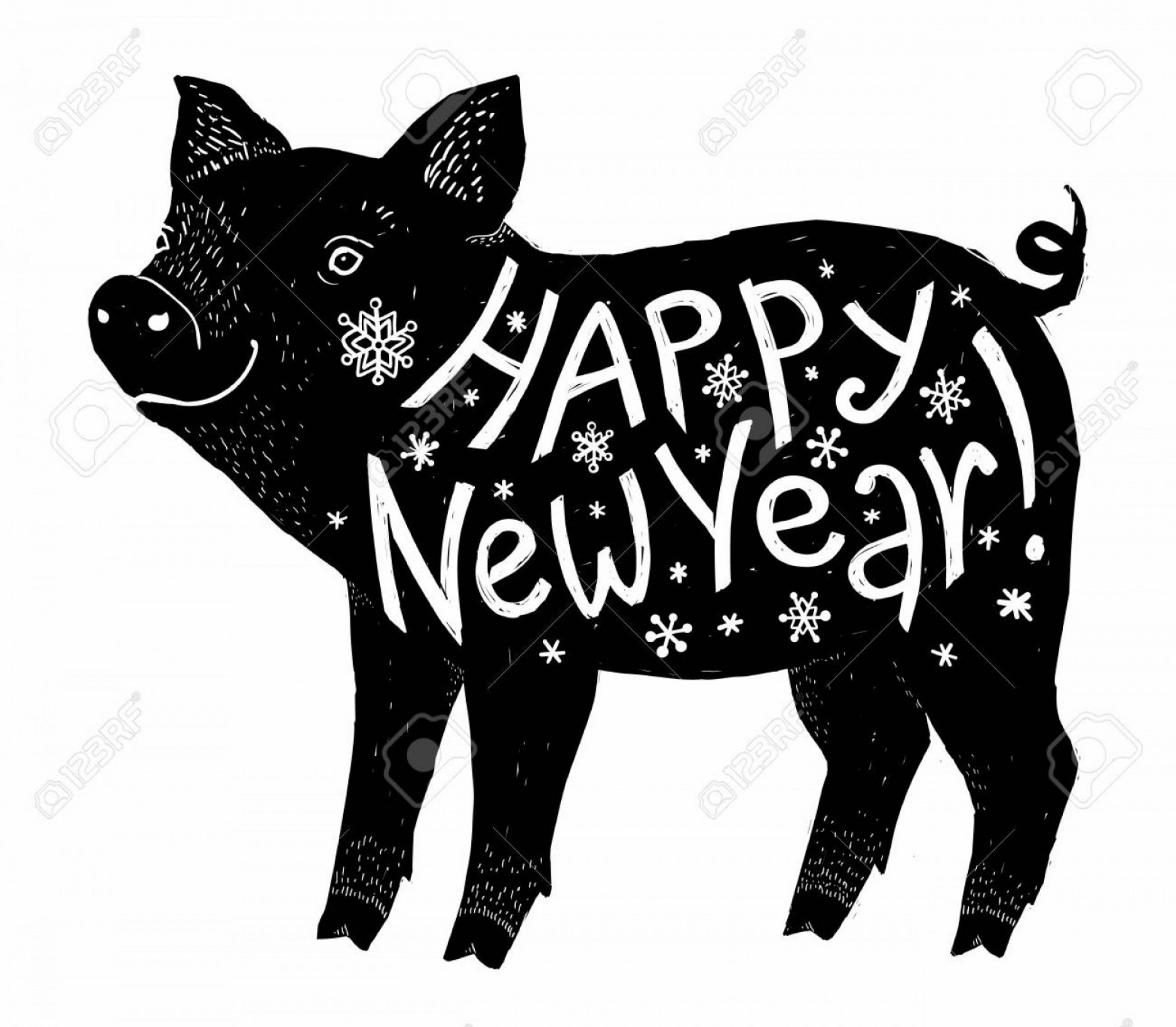 1872x1635 Photostock Vector Black Pig Silhouette With White Happy New Year