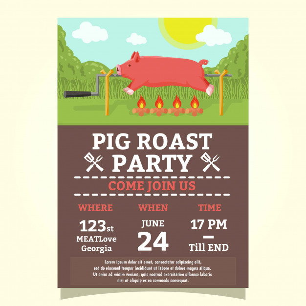 626x626 Pig Roast Party Invitation Vector Premium Download