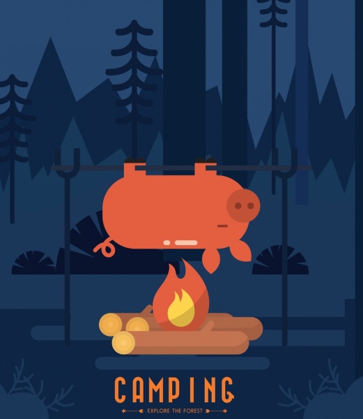 521x600 Camping Banner Pig Roast Campfire Icons Decor Free Vector In Adobe