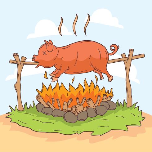 490x490 Cartoon Pig Roast Vector