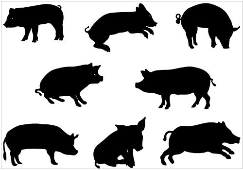 500x350 Pigs Silhouette Clip Art Pack Template Animal Vector Graphics