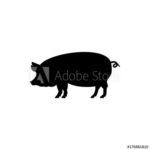 500x500 Vector Pig Silhouette View Side For Retro Logos, Emblems, Badges