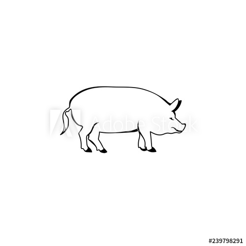 500x500 Pig Silhouette Vector Outline Black And White Animal Monochrome