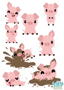 250x350 Cute Pigs Clipart, Instant Download Vector Art, Commercial Use