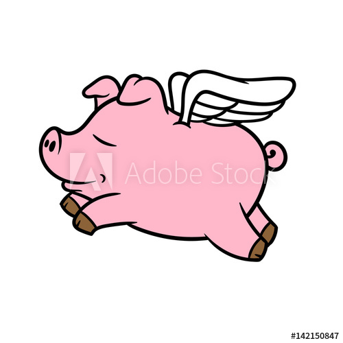 500x500 Cartoon Flying Pig Vector Illustration