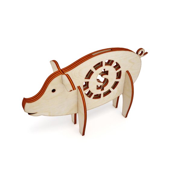 570x570 Wooden Piggy Bank Vector For Cnc Vector File, Vector