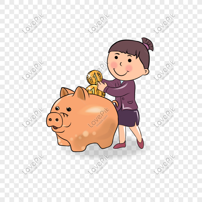 860x860 Double Eleven Promotion Girl With Piggy Bank Vector Element Png