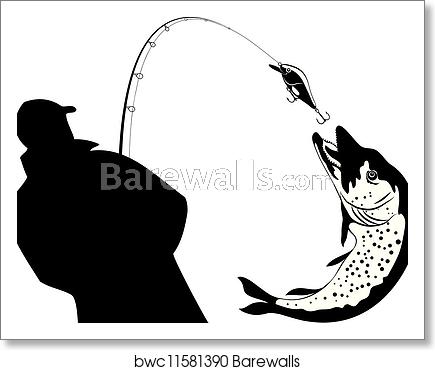 435x370 Fishing, Fisherman And Pike, Vector, Art Print Barewalls Posters