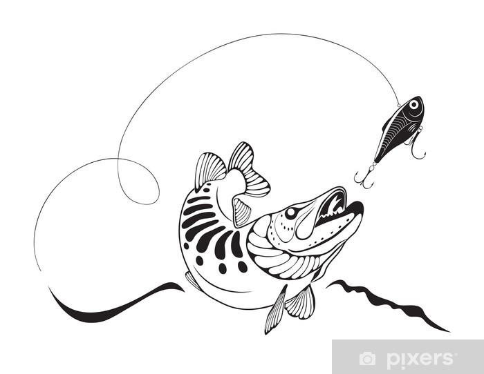 700x542 Pike And Fishing Lure, Vector Illustration Sticker We