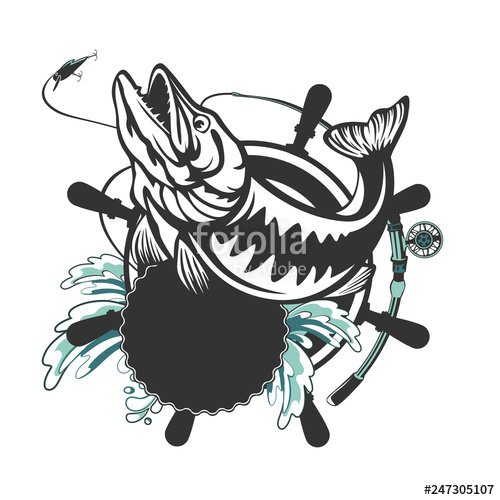 500x500 Pike Fishing Emblem Pike Fish Logo Vector Outdoor Fishing