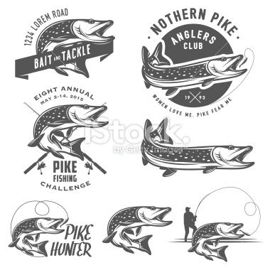 380x380 Vintage Pike Fishing Emblems, Labels And Design Elements