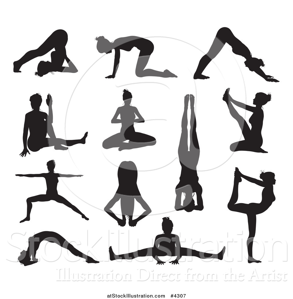1024x1044 Vector Illustration Of Black Silhouetted Women In Yoga Or Pilates