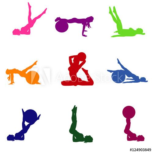 500x500 Set Of Fitness Icons, Pilates, Vector Illustration