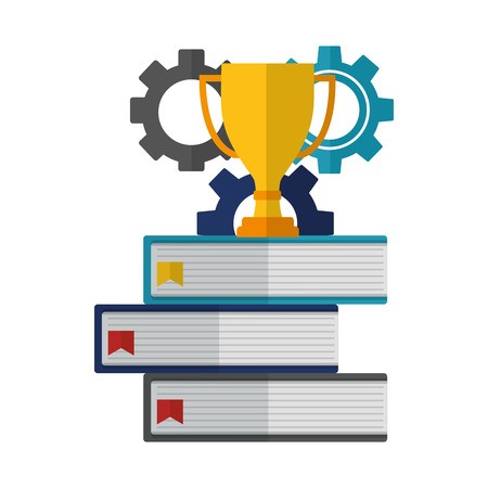 450x450 Gear Machine With Pile Books And Trophy Cup Vector Illustration