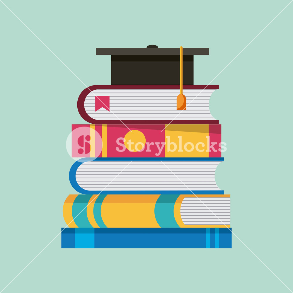 1000x1000 Stacked Books Literature Graduation Cap Learning Vector
