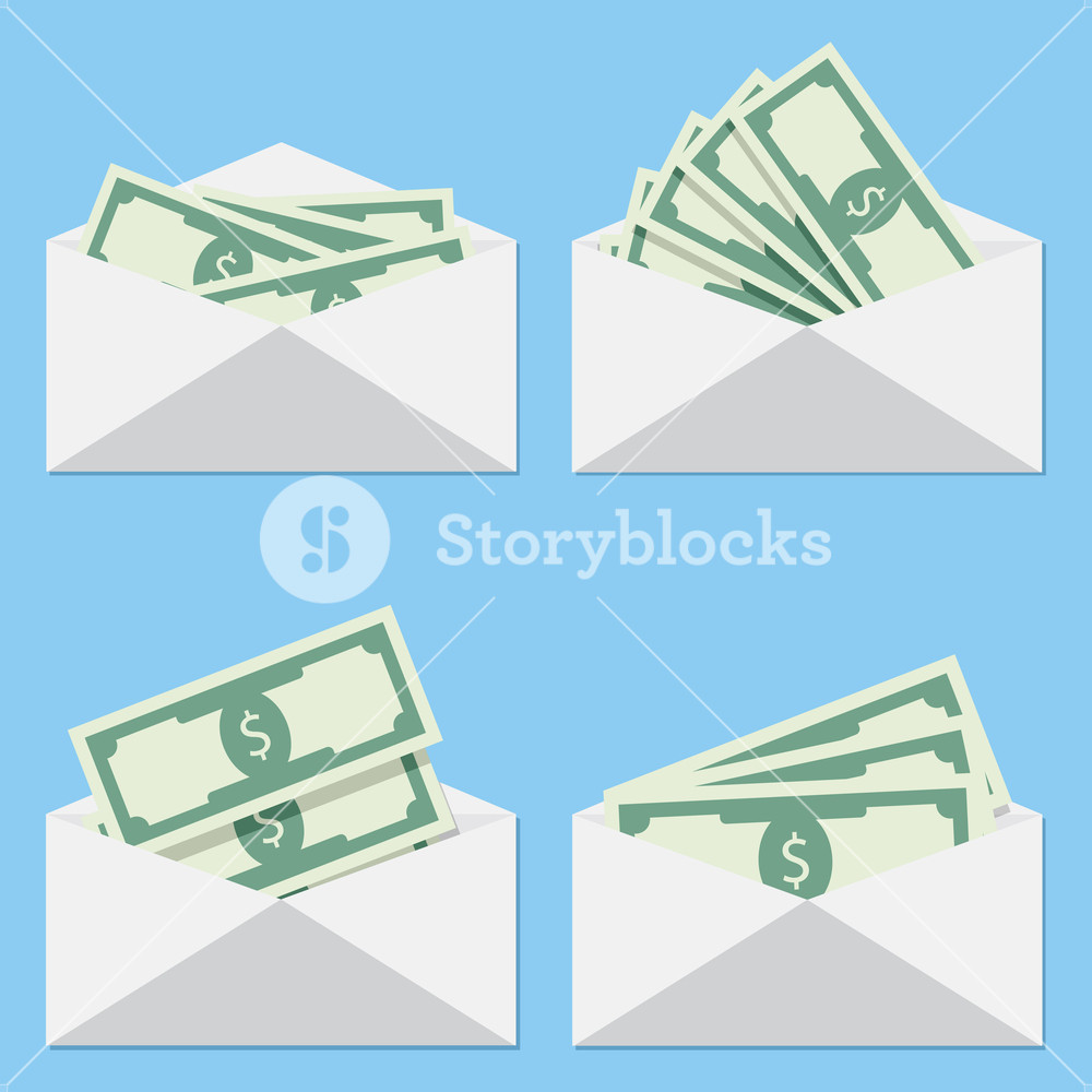 1000x1000 Cash In Envelope, Salary Money, Vector Stack Of Cash, Dollar Cash