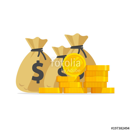 500x500 Money Vector, Big Pile Or Stack Of Gold Coins And Cash In Bags