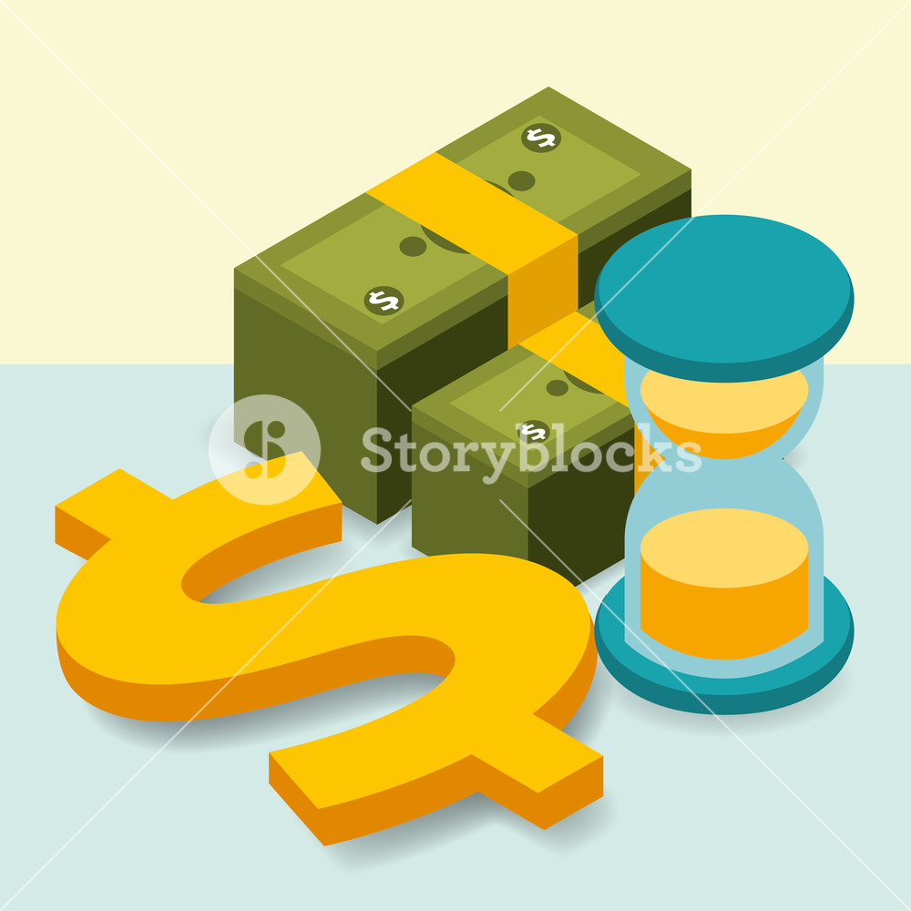1000x1000 Business Hourglass Pile Banknotes Dollar Money Vector Illustration
