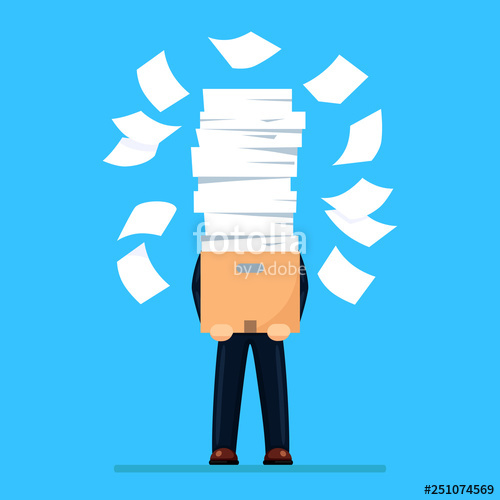 500x500 Pile Of Paper, Busy Businessman With Stack Of Documents In Carton